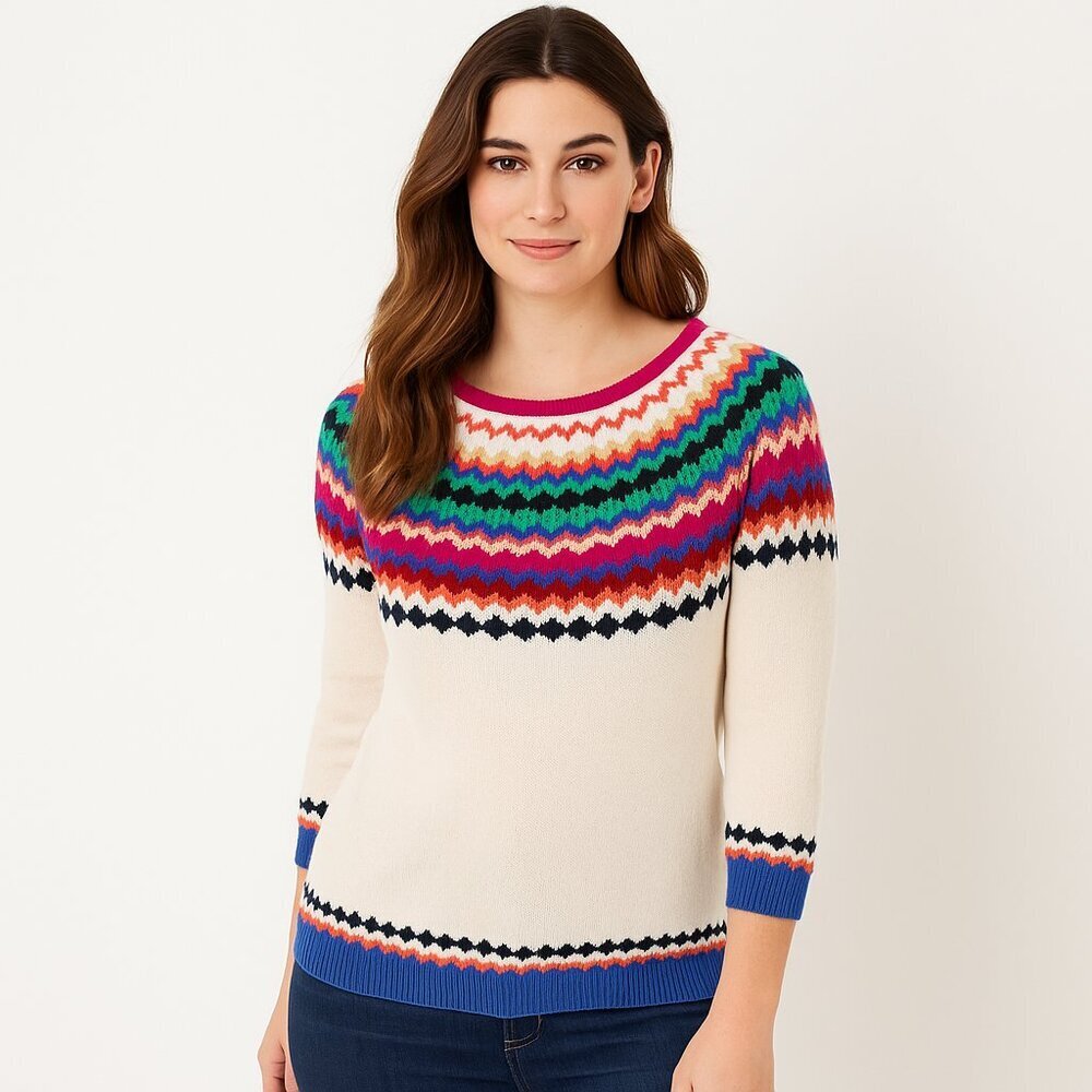 Talbots Fair Isle Sweater Small Lambswool Blend Knit Winter Pullover Cozy Warm